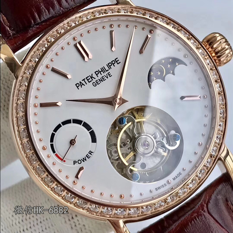 Patek\/百达翡丽手表 瑞士原装EQ陀飞轮机芯 日月星辰 动力储存 手动上链机械腕表 PP-610